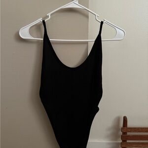 SHEIN Black Scoop Neck Tank Bodysuit with Thin Straps